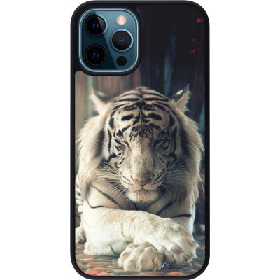 Coque iPhone 12 / 12 Pro - Silicone rigide noir Zen Tiger
