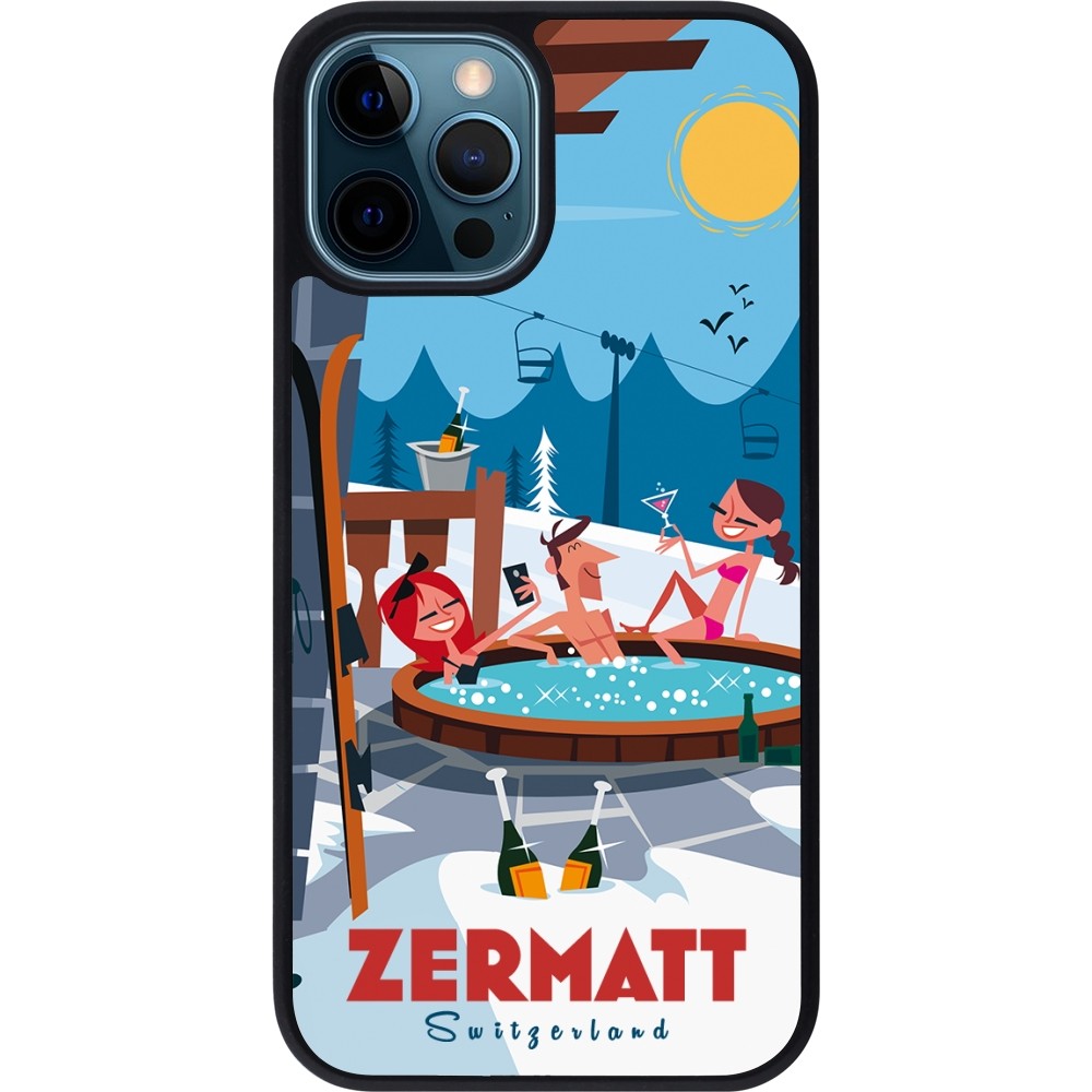 iPhone 12 / 12 Pro Case Hülle - Silikon schwarz Zermatt Mountain Jacuzzi