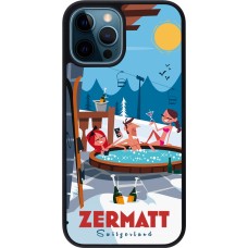 iPhone 12 / 12 Pro Case Hülle - Silikon schwarz Zermatt Mountain Jacuzzi