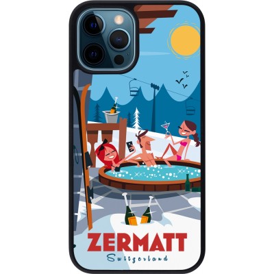 iPhone 12 / 12 Pro Case Hülle - Silikon schwarz Zermatt Mountain Jacuzzi