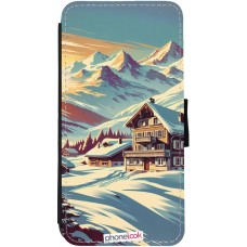 iPhone 12 / 12 Pro Case Hülle - Wallet schwarz Chalet Berg verschneit