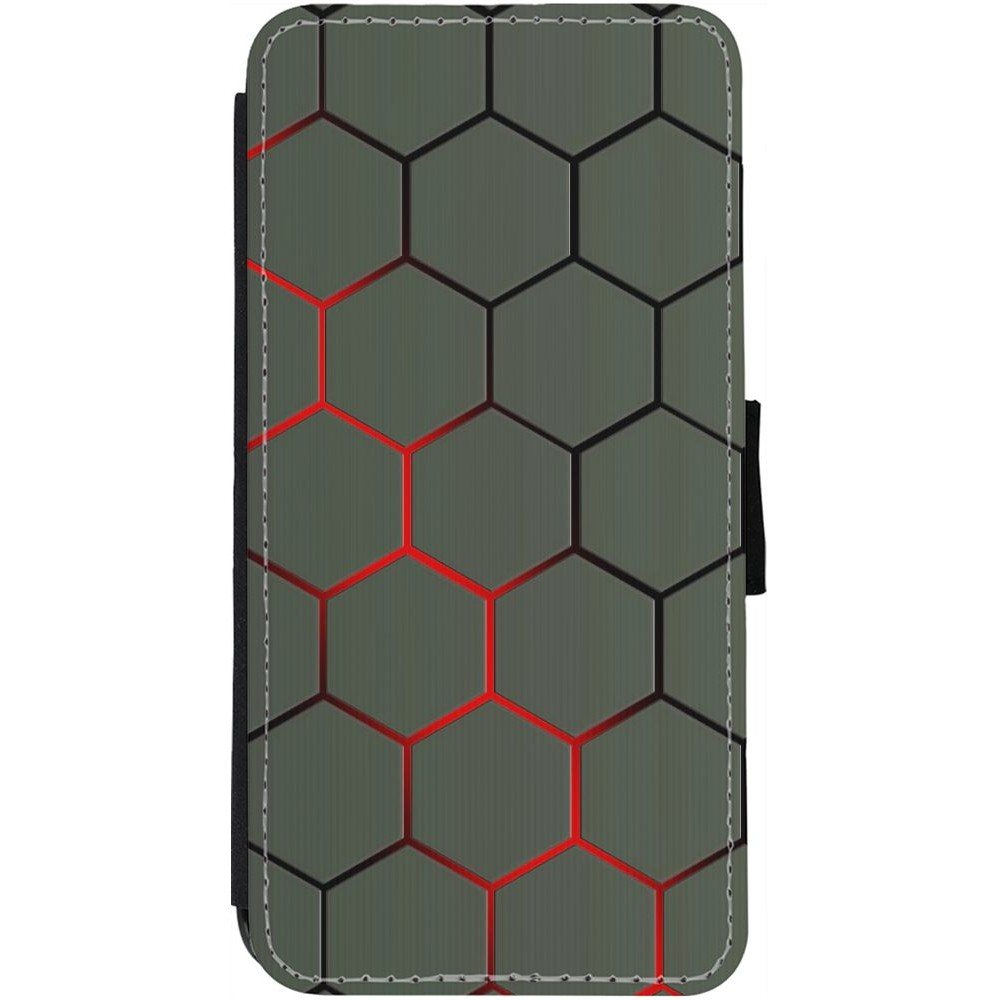 Hülle iPhone 12 / 12 Pro - Wallet schwarz Geometric Line red