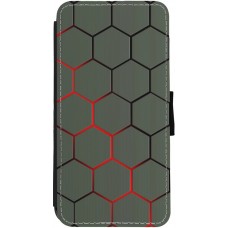 Hülle iPhone 12 / 12 Pro - Wallet schwarz Geometric Line red