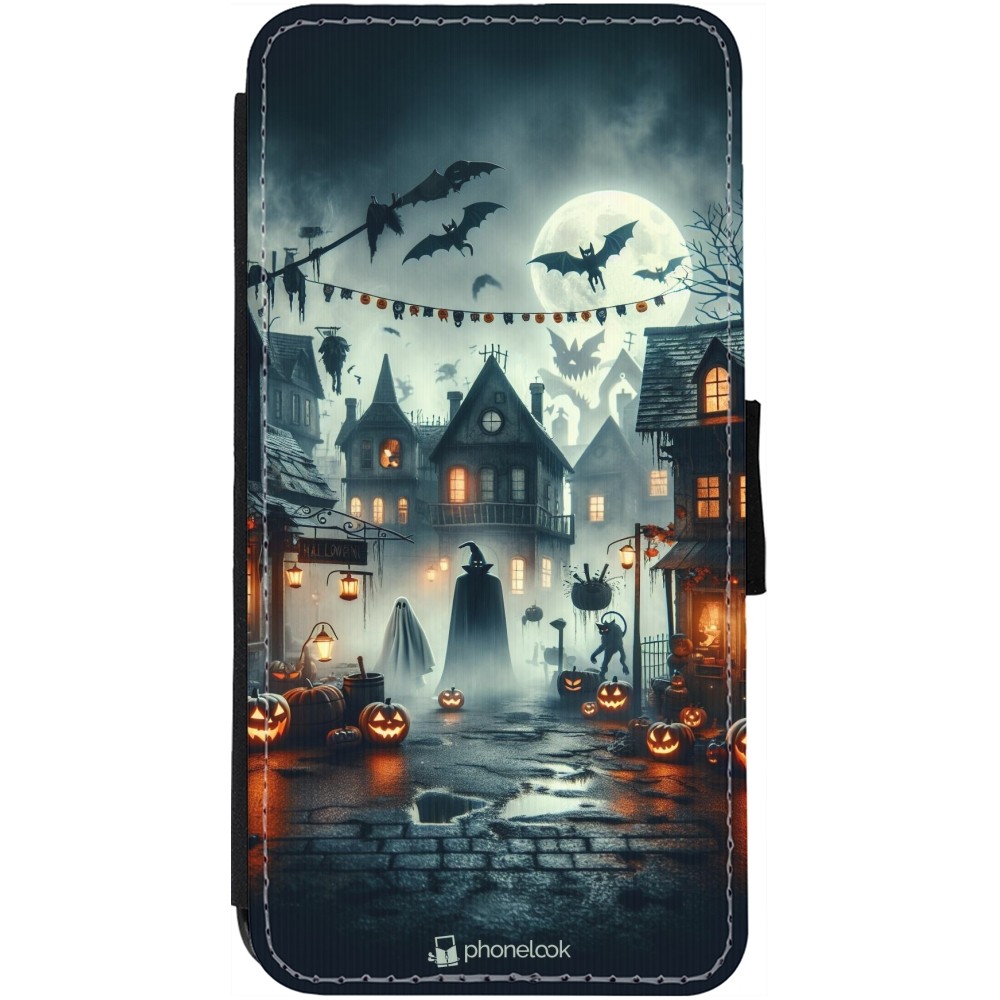 iPhone 12 / 12 Pro Case Hülle - Wallet schwarz Halloween Spukstadt