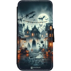 iPhone 12 / 12 Pro Case Hülle - Wallet schwarz Halloween Spukstadt