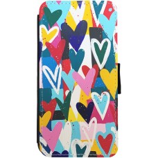 Coque iPhone 12 / 12 Pro - Wallet noir Joyful Hearts