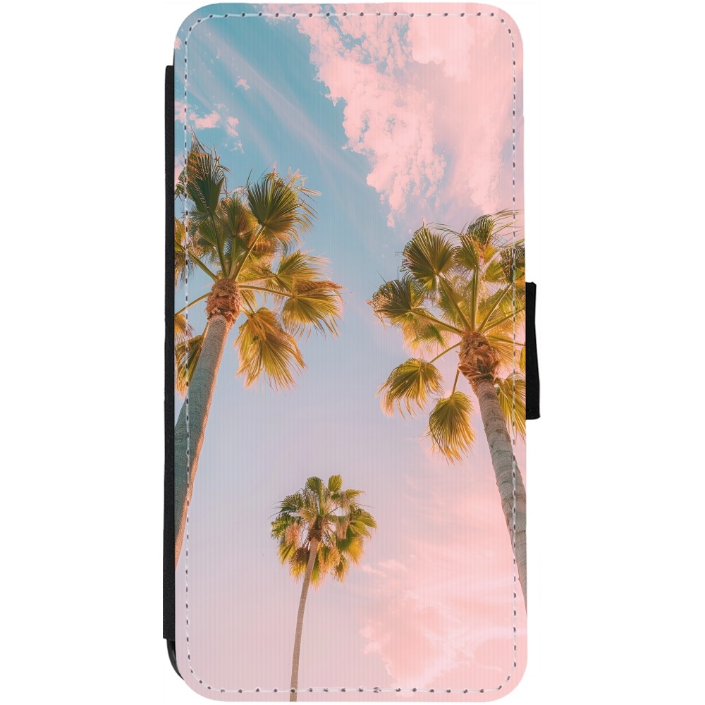 Coque iPhone 12 / 12 Pro - Wallet noir Summer 2025 Palmiers