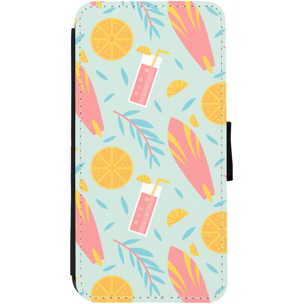 Coque iPhone 12 / 12 Pro - Wallet noir Summer 2025 Pattern citron