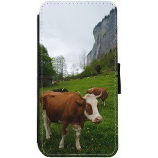 Coque iPhone 12 / 12 Pro - Wallet noir Fête Nationale Suisse Vaches