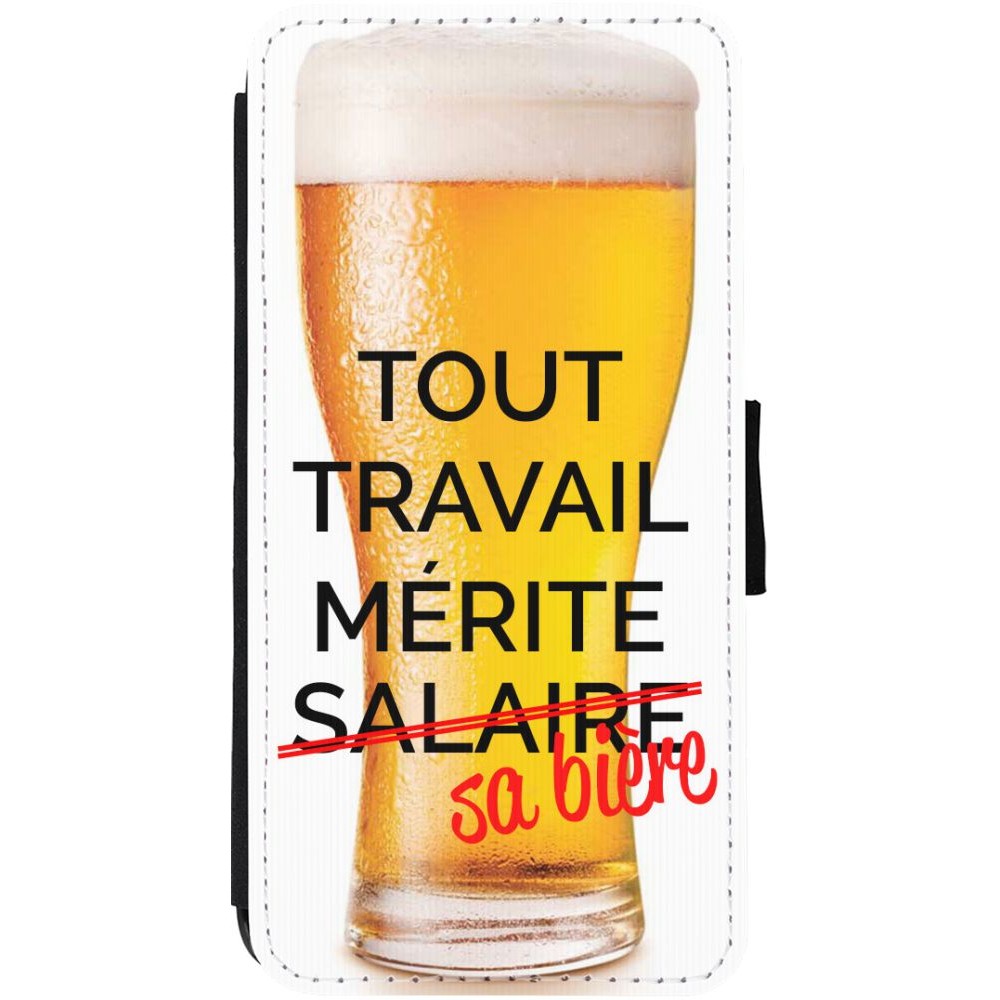 Hülle iPhone 12 / 12 Pro - Wallet schwarz Tout travail mérite sa bière