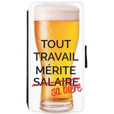 Hülle iPhone 12 / 12 Pro - Wallet schwarz Tout travail mérite sa bière