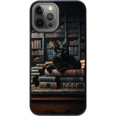 iPhone 12 Pro Max Case Hülle - Katze Bücher dunkel