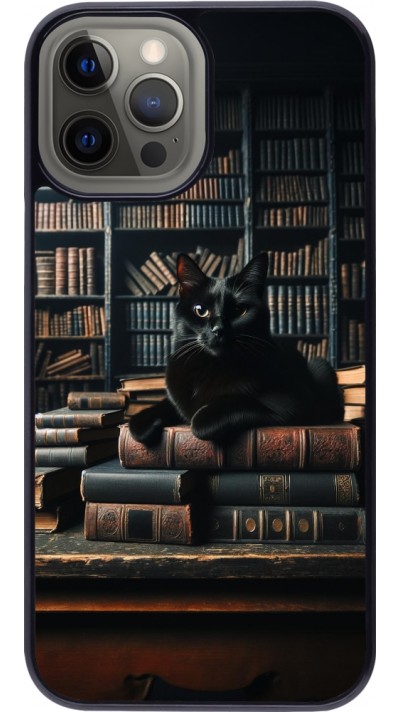 iPhone 12 Pro Max Case Hülle - Katze Bücher dunkel