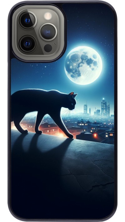 Coque iPhone 12 Pro Max - Chat noir sous la pleine lune