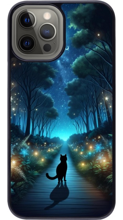 Coque iPhone 12 Pro Max - Chat noir promenade