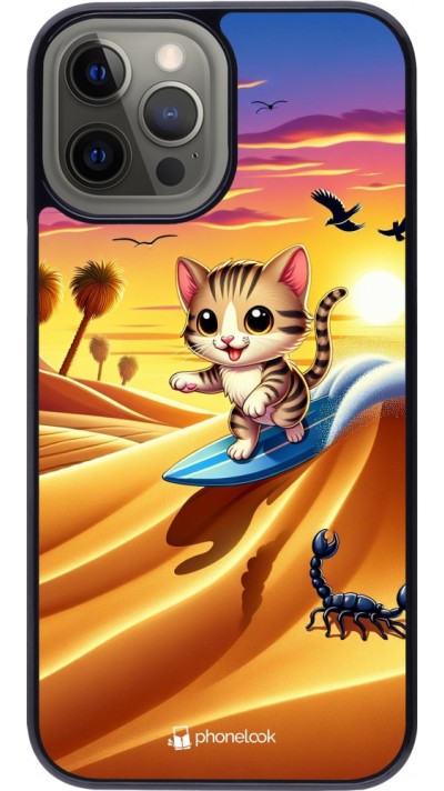 Coque iPhone 12 Pro Max - Chat surfeur au soleil