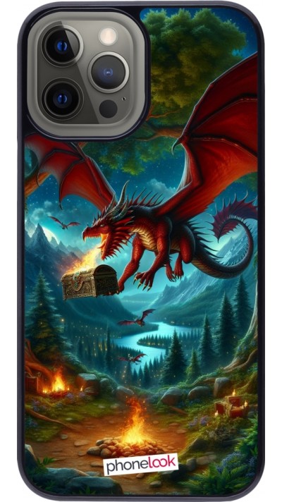 Coque iPhone 12 Pro Max - Dragon Volant Forêt Trésor