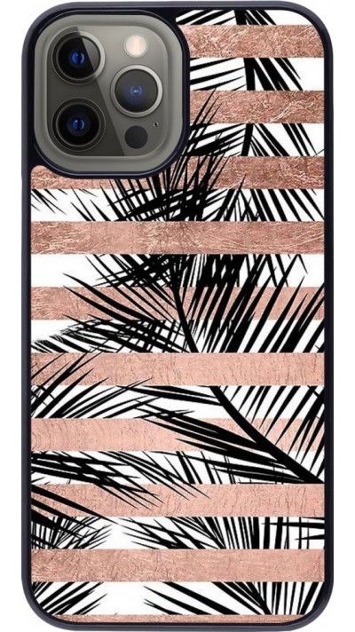 Coque iPhone 12 Pro Max - Palm trees gold stripes