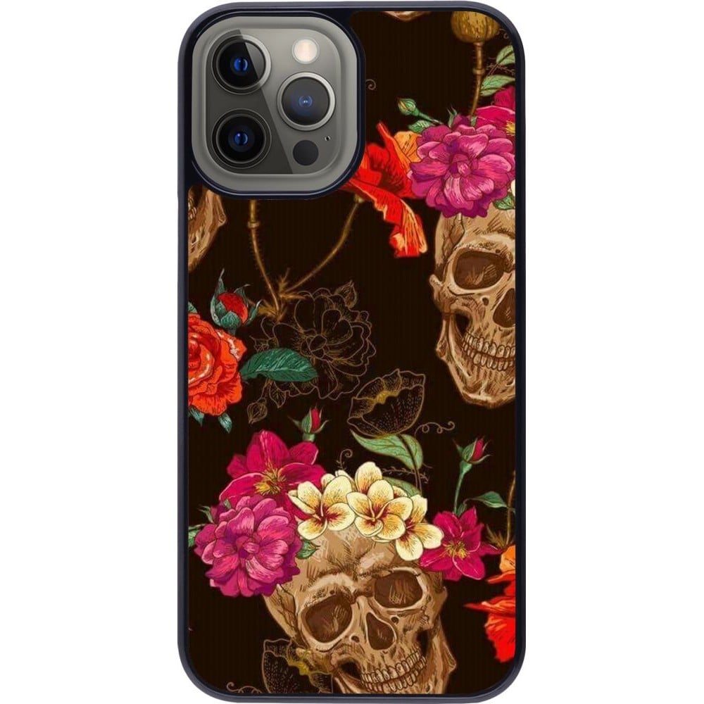Coque iPhone 12 Pro Max - Skulls and flowers