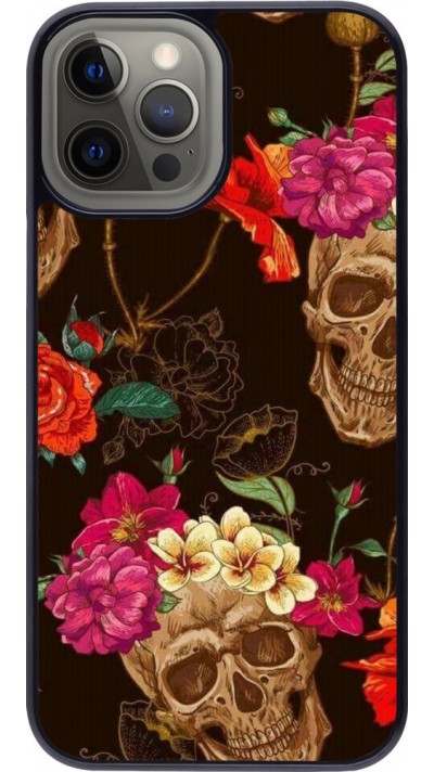 Hülle iPhone 12 Pro Max - Skulls and flowers