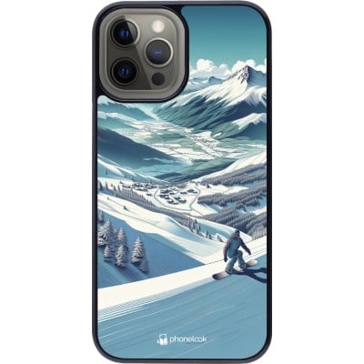 Coque iPhone 12 Pro Max - Snowboarder Montagne