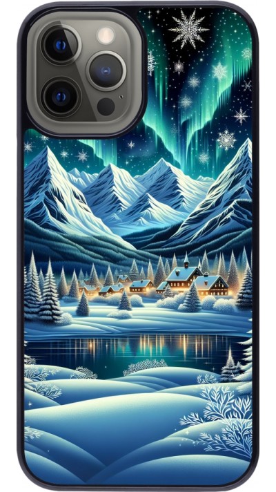Coque iPhone 12 Pro Max - Snowy Mountain Village Lake night