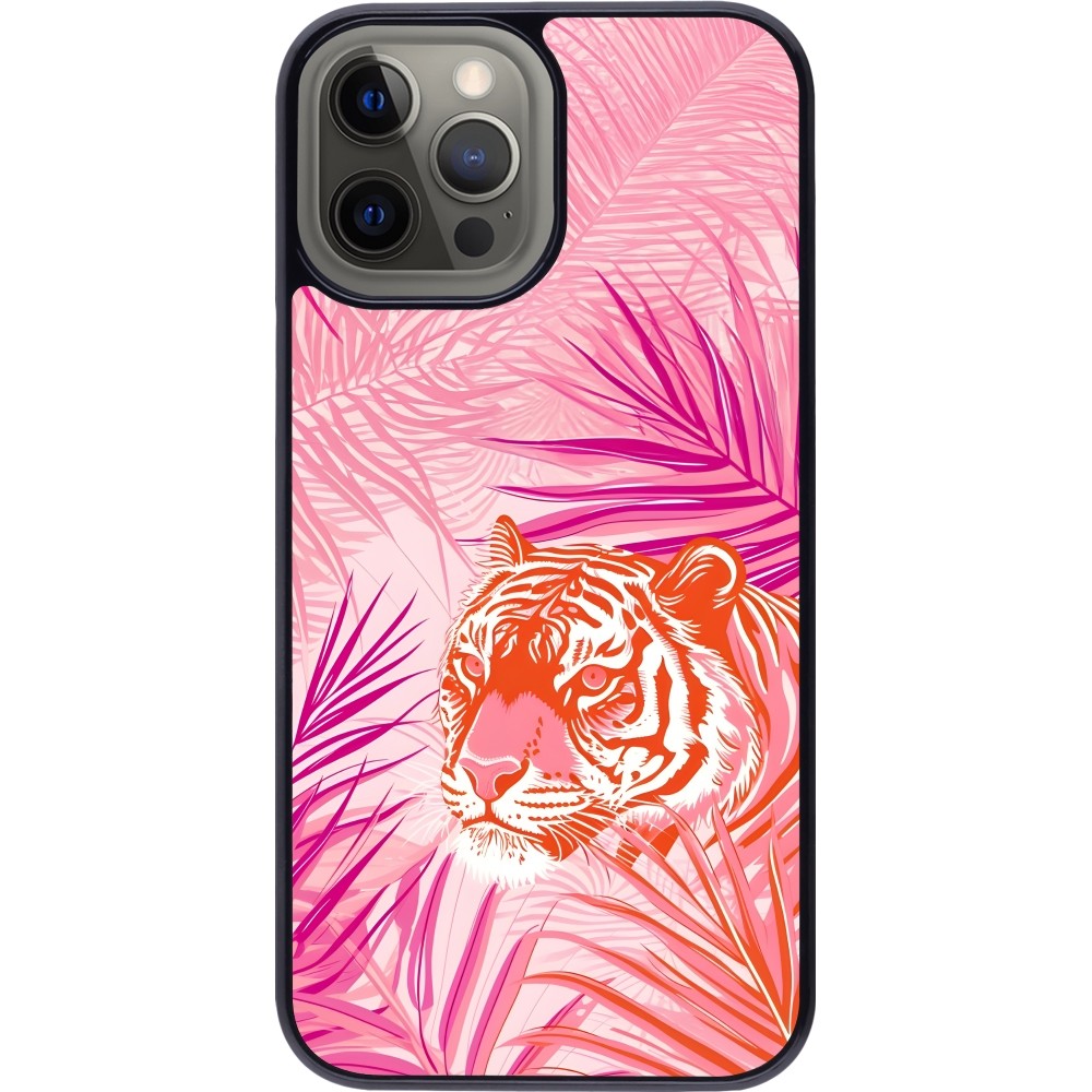 iPhone 12 Pro Max Case Hülle - Tiger Palmen rosa