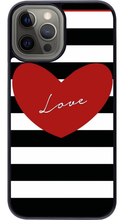 Coque iPhone 12 Pro Max - Valentine 2023 heart black and white lines