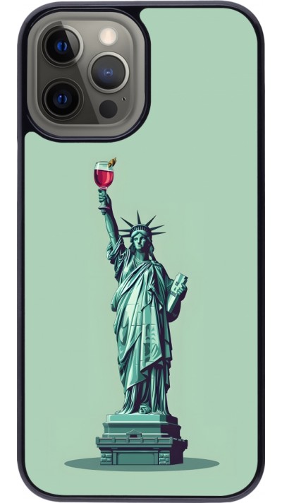 Coque iPhone 12 Pro Max - Wine Statue de la liberté avec un verre de vin