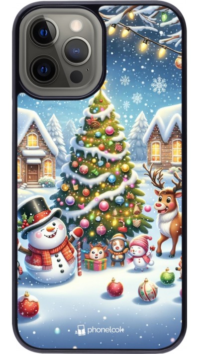 Coque iPhone 12 Pro Max - Noël 2023 bonhomme de neige et sapin