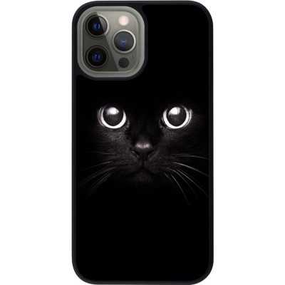 Coque iPhone 12 Pro Max - Silicone rigide noir Cat eyes