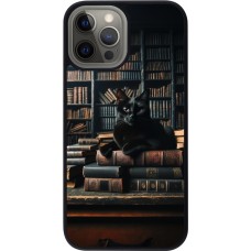 iPhone 12 Pro Max Case Hülle - Silikon schwarz Katze Bücher dunkel