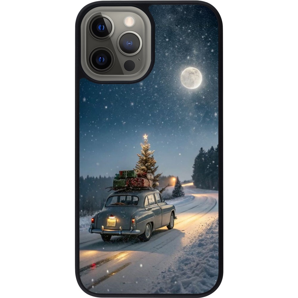 iPhone 12 Pro Max Case Hülle - Silikon schwarz Christmas 25 Car with Tree Xmas