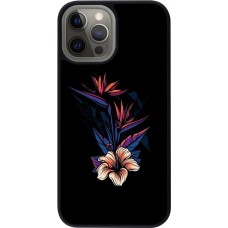Coque iPhone 12 Pro Max - Silicone rigide noir Dark Flowers