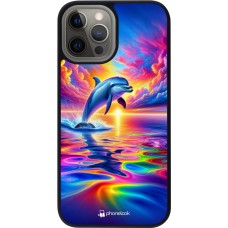 iPhone 12 Pro Max Case Hülle - Silikon schwarz Glücklicher Regenbogen-Delfin