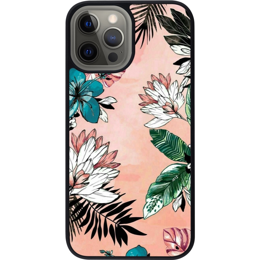 iPhone 12 Pro Max Case Hülle - Silikon schwarz Flowers Artprint