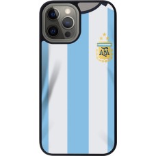 Coque iPhone 12 Pro Max - Silicone rigide noir Maillot de football Argentine 2022 personnalisable