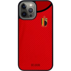 Coque iPhone 12 Pro Max - Silicone rigide noir Maillot de football Belgique 2022 personnalisable