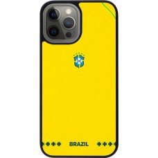 Coque iPhone 12 Pro Max - Silicone rigide noir Maillot de football Bresil 2026 personnalisable