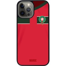 Coque iPhone 12 Pro Max - Silicone rigide noir Maillot de football Maroc 2022 personnalisable