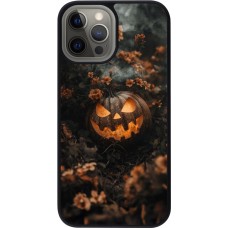 Coque iPhone 12 Pro Max - Silicone rigide noir Halloween 2025 Pumpkin with flowers