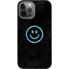 Coque iPhone 12 Pro Max - Silicone rigide noir Happy smiley irisé