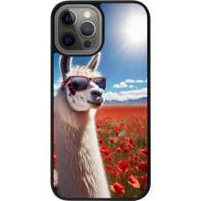 iPhone 12 Pro Max Case Hülle - Silikon schwarz Lama Chic in Mohnblume