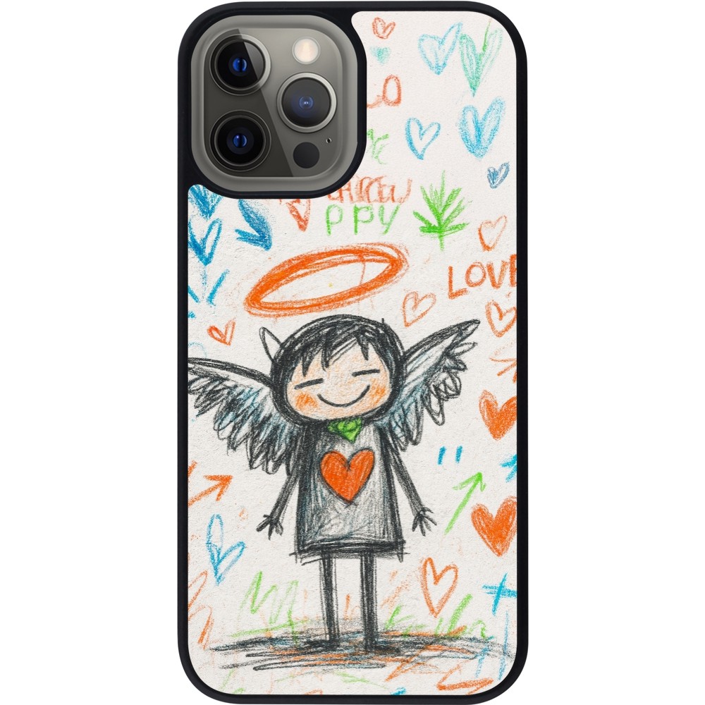 Coque iPhone 12 Pro Max - Silicone rigide noir Little Angel Sketch Love