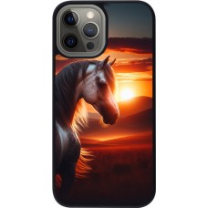Coque iPhone 12 Pro Max - Silicone rigide noir Majestic Sunset Horse