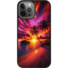 iPhone 12 Pro Max Case Hülle - Silikon schwarz Malediven Abenddämmerung Glückseligkeit