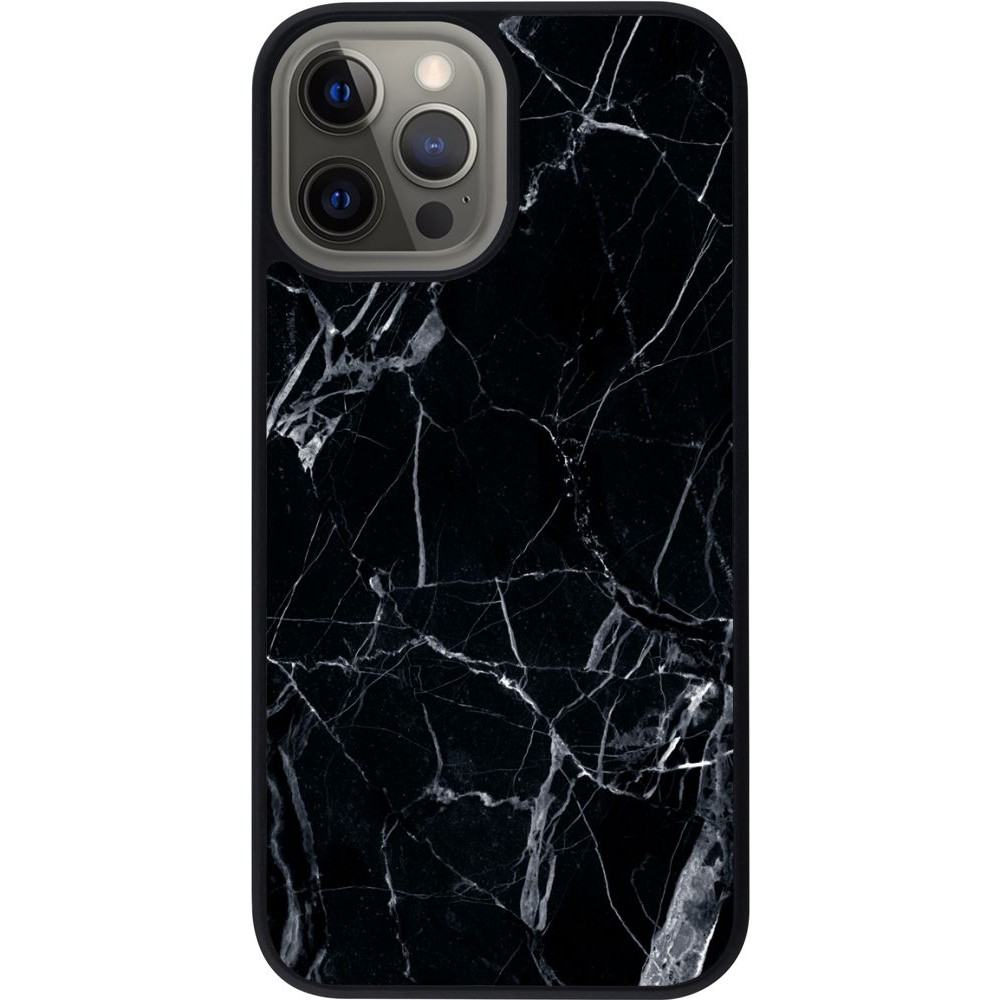 Coque iPhone 12 Pro Max - Silicone rigide noir Marble Black 01