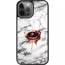 Coque iPhone 12 Pro Max - Silicone rigide noir Marble Rose Gold