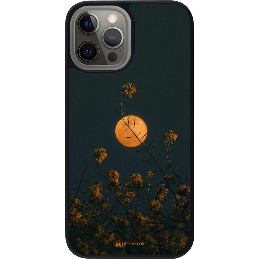 Coque iPhone 12 Pro Max - Silicone rigide noir Moon Flowers