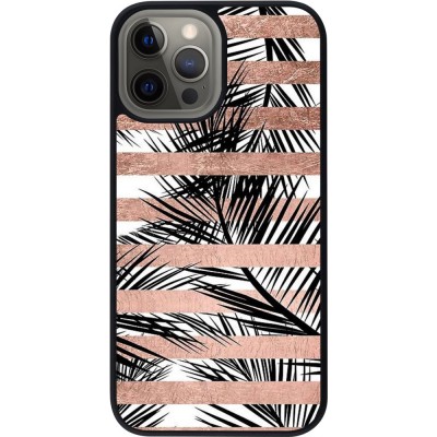 Coque iPhone 12 Pro Max - Silicone rigide noir Palm trees gold stripes